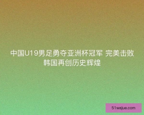 中国U19男足勇夺亚洲杯冠军 完美击败韩国再创历史辉煌